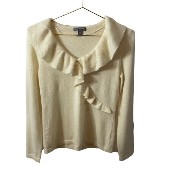 Cashmere by Charter Club 2 Ply Ruffle Cashmere Sweater Size Small - Picture 1 of 12